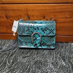 Mariana Galanti Leather Turquoise Faux Snake Crossbody.